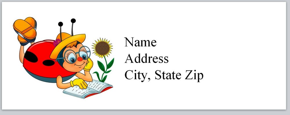 Personalized Address Labels Cute ladybug Reading Book (bx 476)