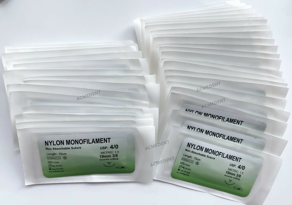 100Pcs Training Sutures Dental Nylon Monofilament 4/0 Reverse Cut Study Suture