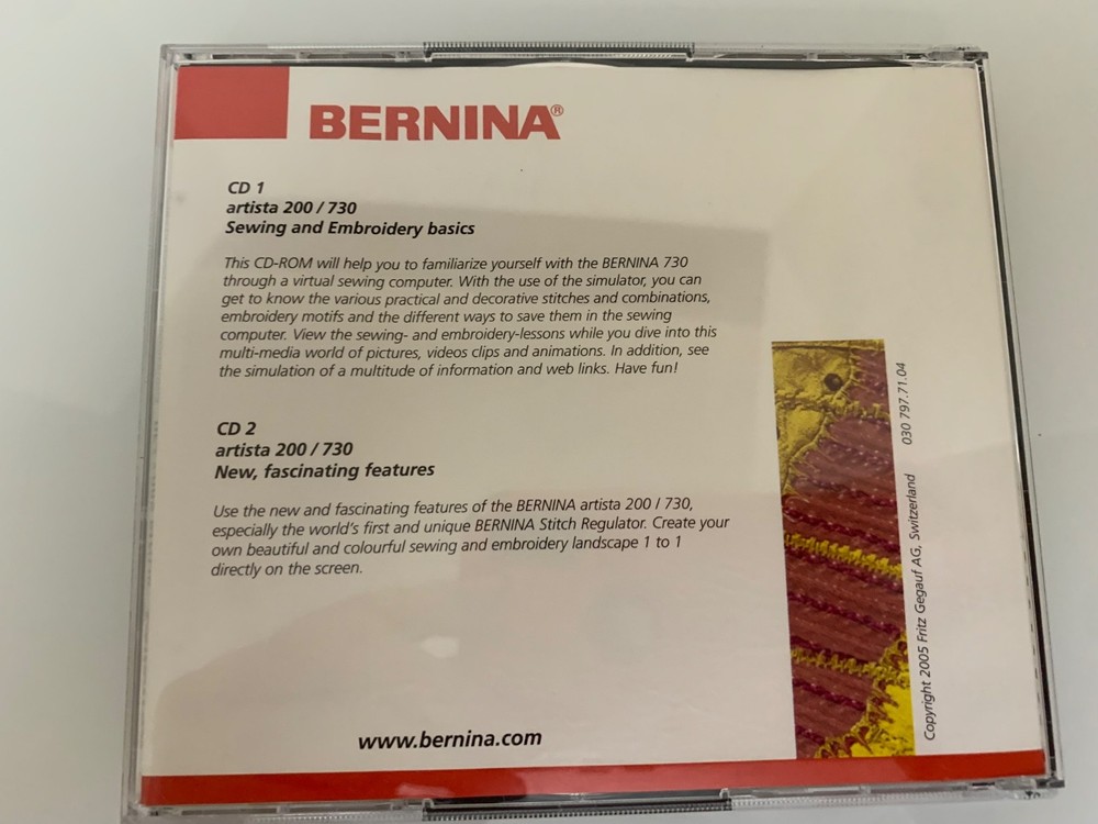 Bernina Embroidery Software Version 5 Installation & Training CD 2006 PC Windows