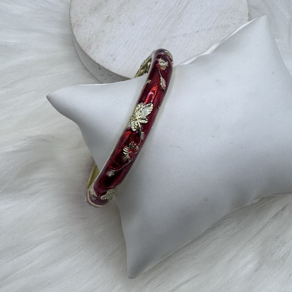 Red Flower Enamel Cloisonne Bracelet Bangle