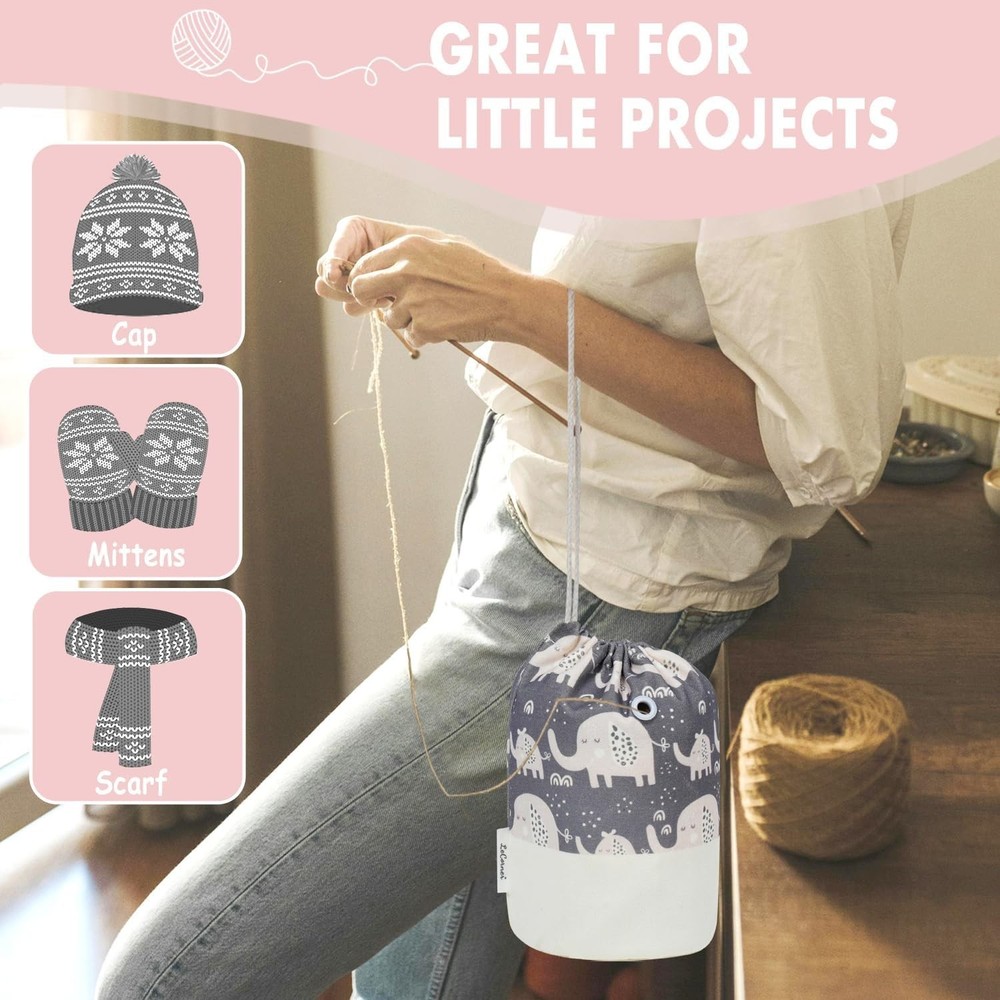 Portable Small Crochet Bag Organizer with Drawstring - Adorable Elephant Design