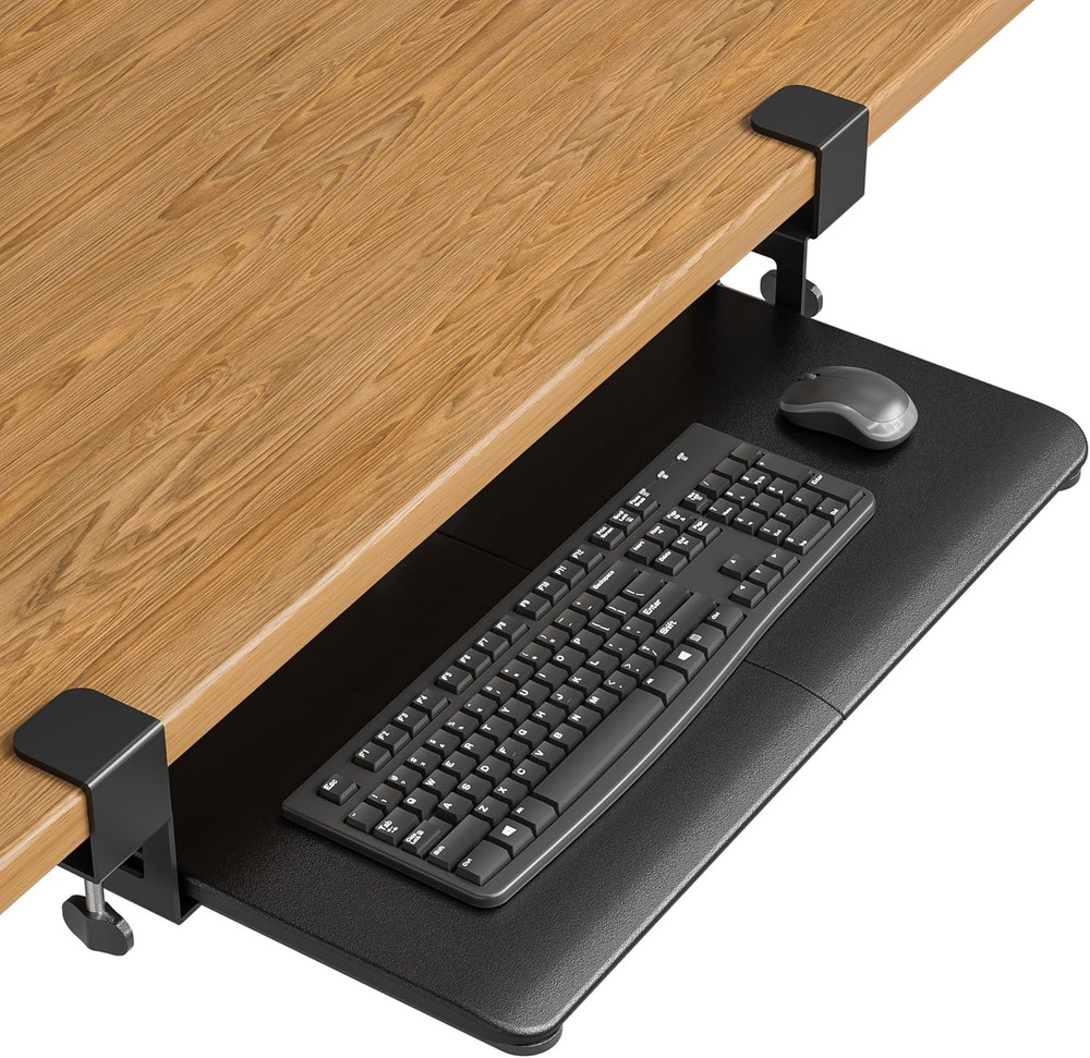 BONTEC KMT01 under Desk Keyboard Tray, Pull-Out Keyboard & Mouse Platform with C