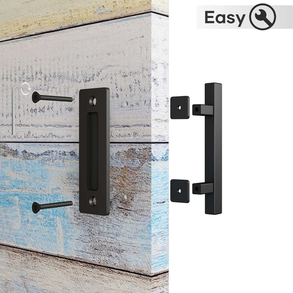 EaseLife 10" Sliding Barn Door Pull Handle with Flush 10 inch(1PCS), Black