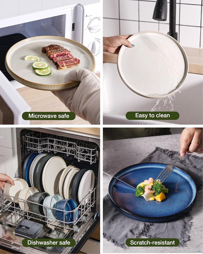 famiware Star Plates and Bowls Sets, Modern Stoneware Dinnerware Sets for 6, 18-