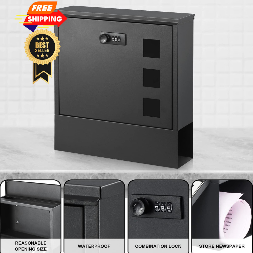 xydled Mailbox with Combination Lock,Large Capacity Black-combination Lock