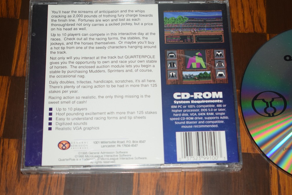 Quarter Pole Real Throughbred Racing PC CD ROM IBM DOS Computer Game - Horse