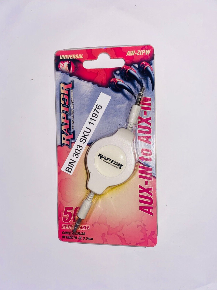 Raptor AW-ZIPW Universal Aux-In Cable 3.5mm Retractable