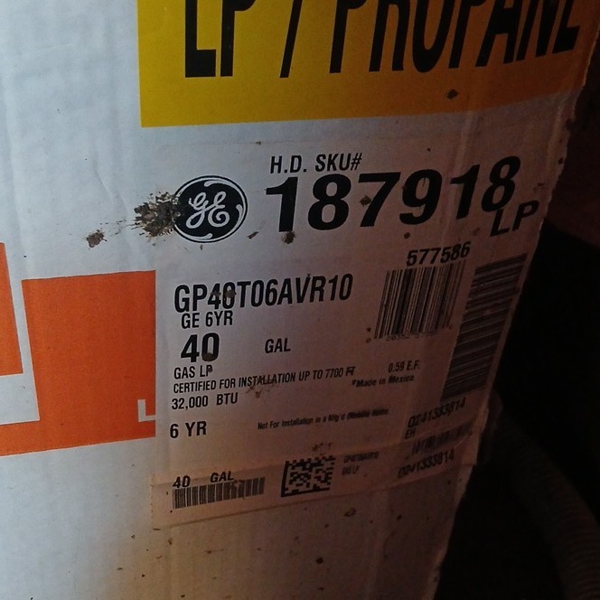 GE 40 Gallon LP Propane Gas Water Heater 32,000 BTU GP40T06AVR10