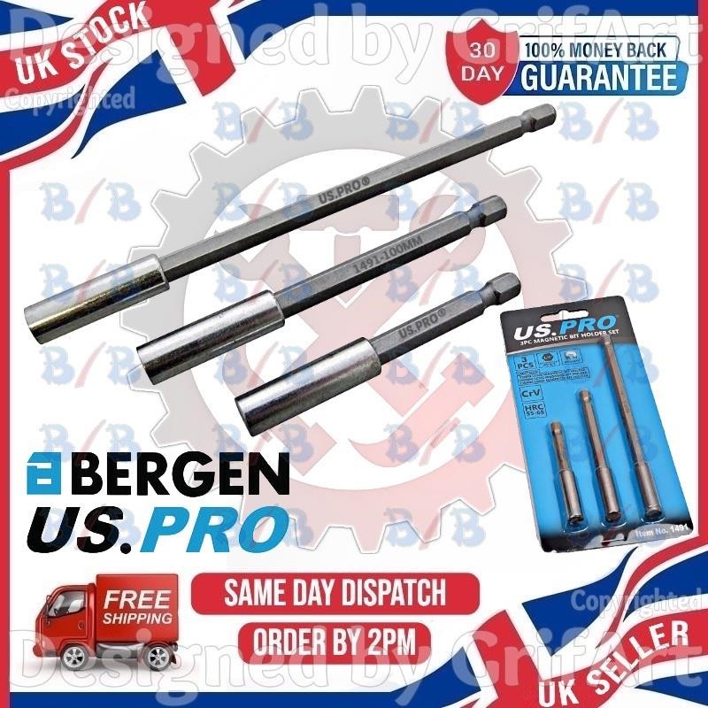 USPRO 3PC MAGNETIC DRILL SCREWDRIVER BIT HOLDER 1/4" HEX DRIVE QUICK CHANGE SET