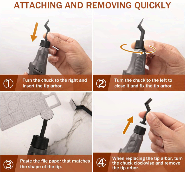 Cordless pen sander, variable speed, USB charge, LED, multi-purpose tool