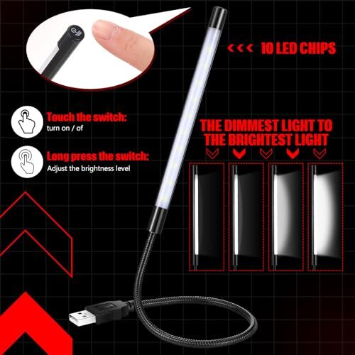2 Pieces USB LED Light USB Light for Laptop Keyboard Light Gooseneck Black