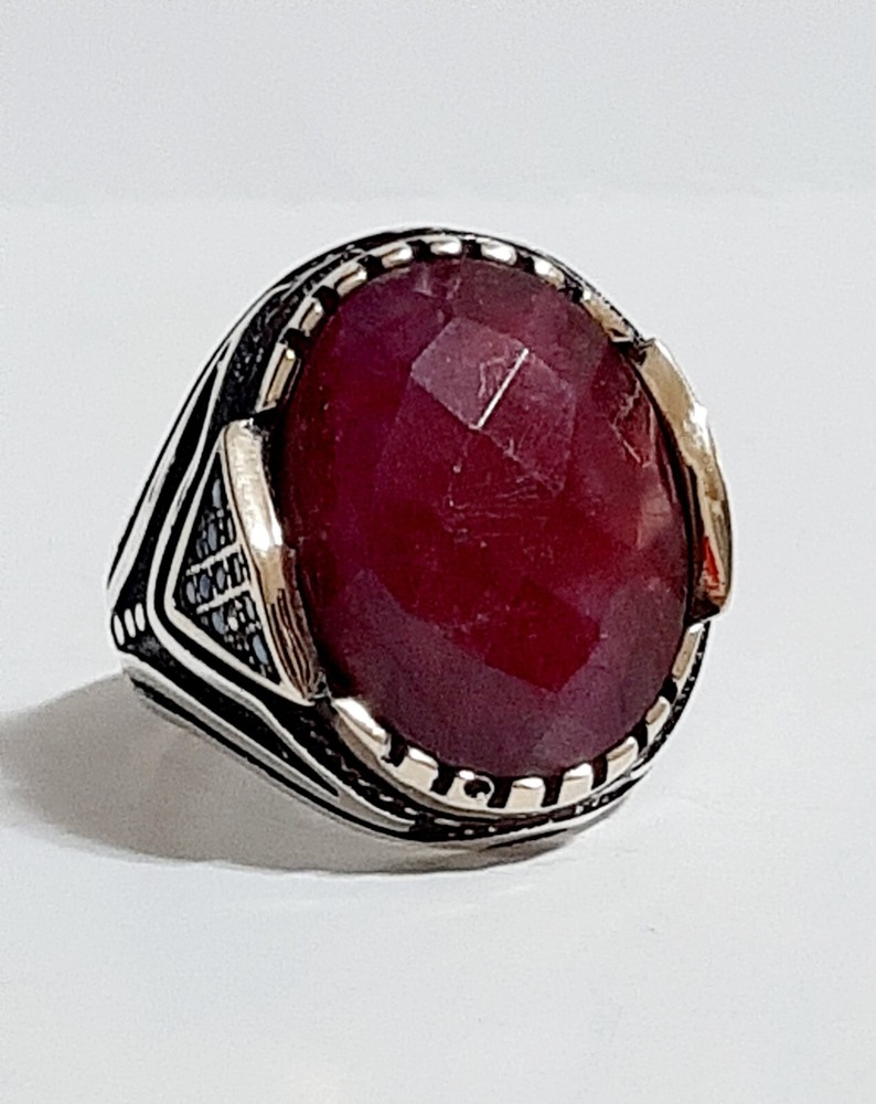Mens 925 Ruby Turquoise Solitaire Silver Ring Man Sterling $