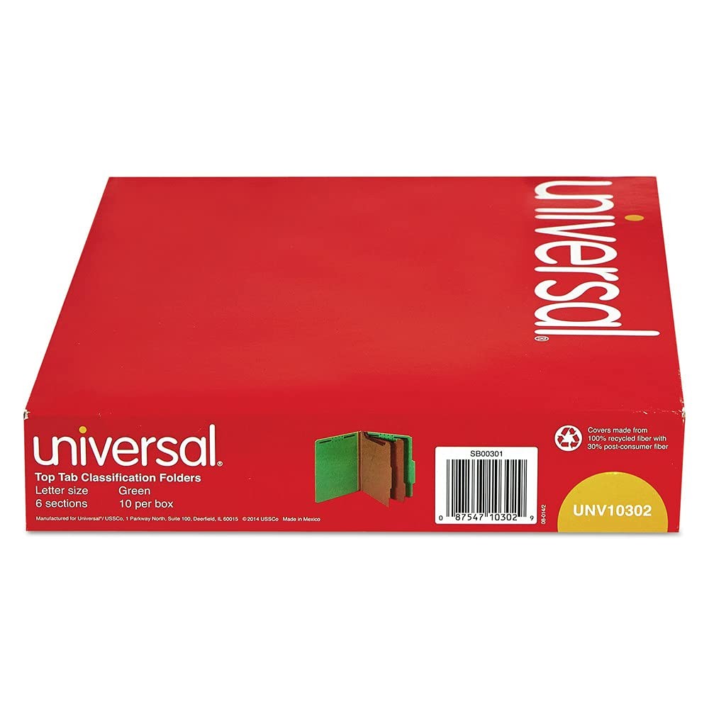 Universal 10302 Pressboard Classification Folders, Letter, Green