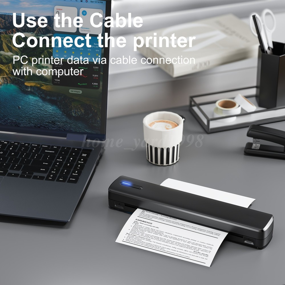 Support A4 Portable Printer Wireless Inkless thermal Printer Bluetoothe Black