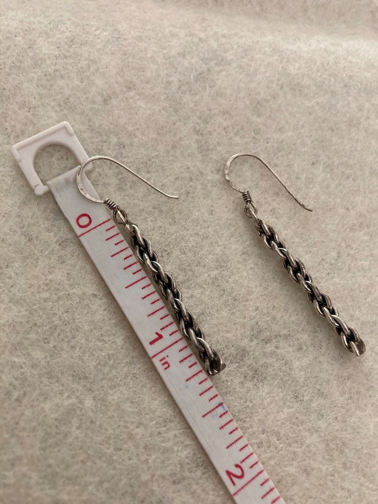 Vintage Silver Solid Straight Drop Thick Rope Earrings With Hook Closure