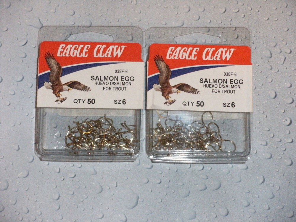 (100) Eagle Claw Salmon Egg Gold Hooks Size 6.