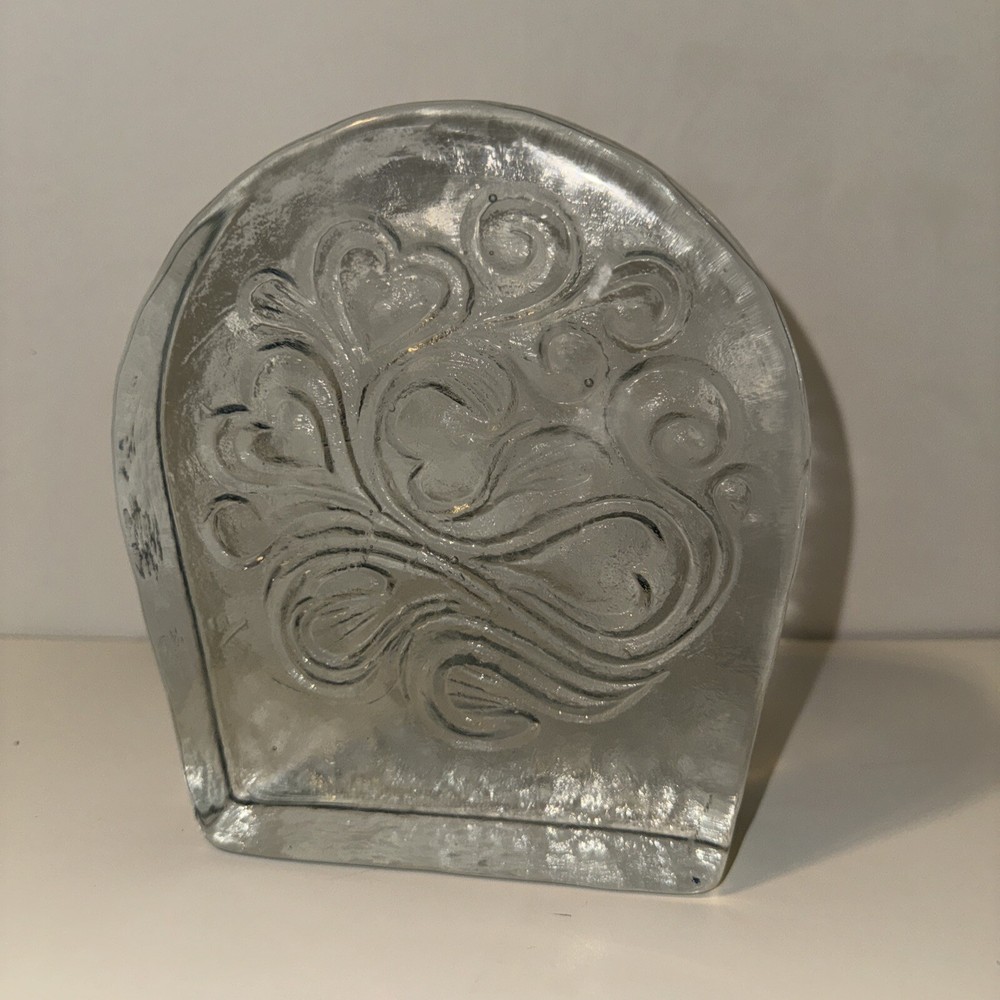 Blenko Glass Twisted Hearts Clear Block.
