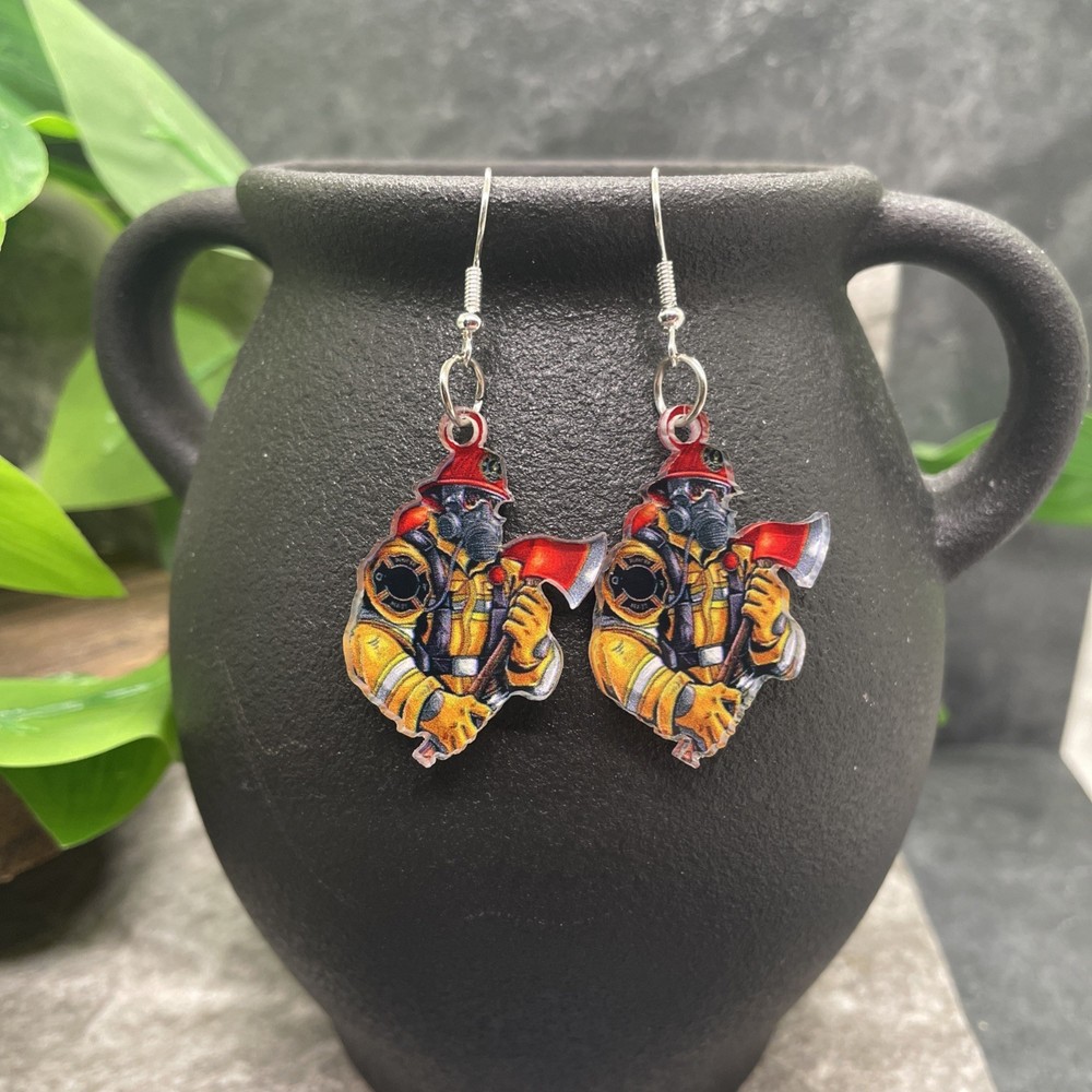 2” Silver-tone Fireman Boho Retro Earring Set Drop Dangle New Free Ship B6695