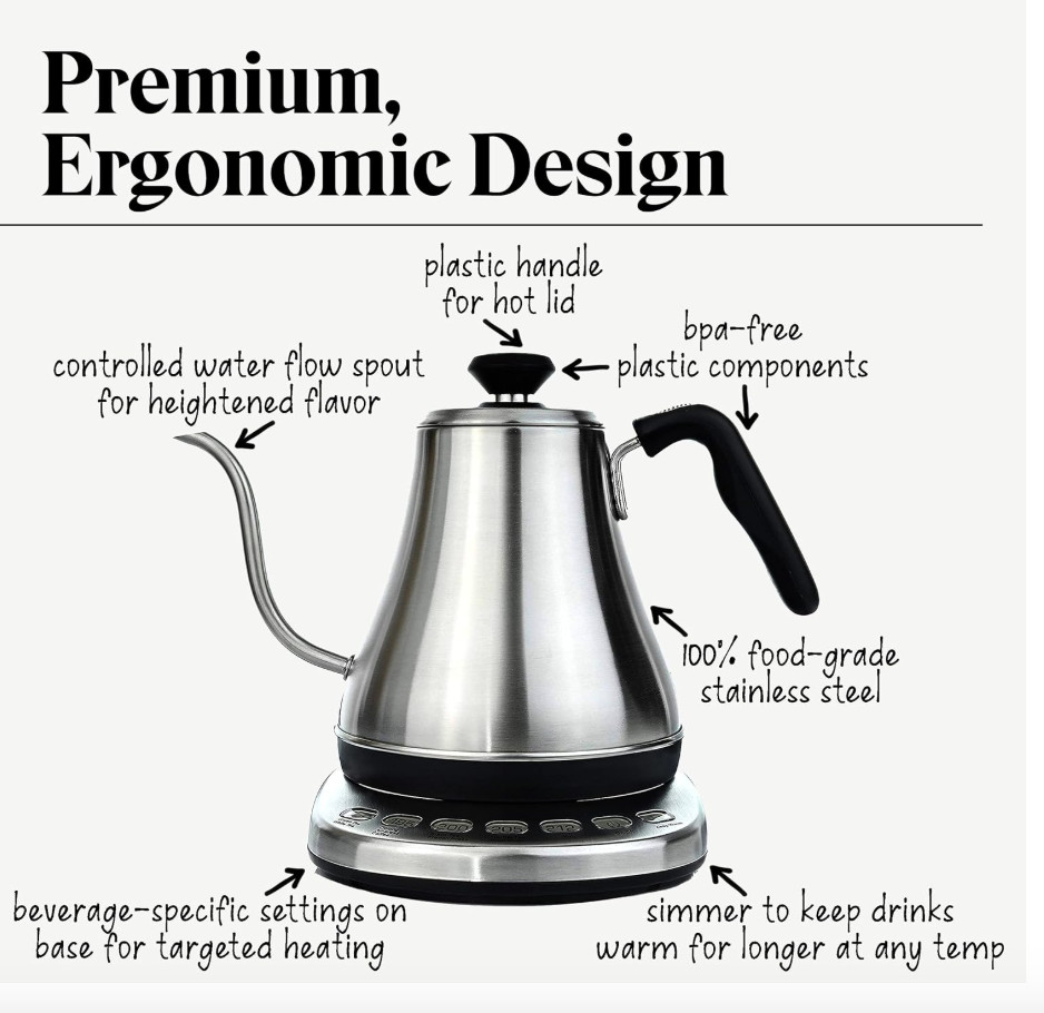 Willow & Everett Gooseneck Electric Kettle w/ Temperature Control, 1L - NO NOX