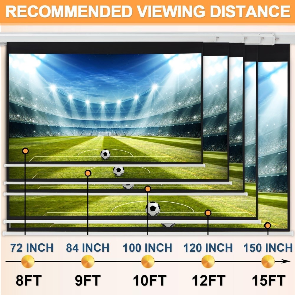 72" Projector Screen Motorized 16:9, 4K HD Pull Down Retractable Projection