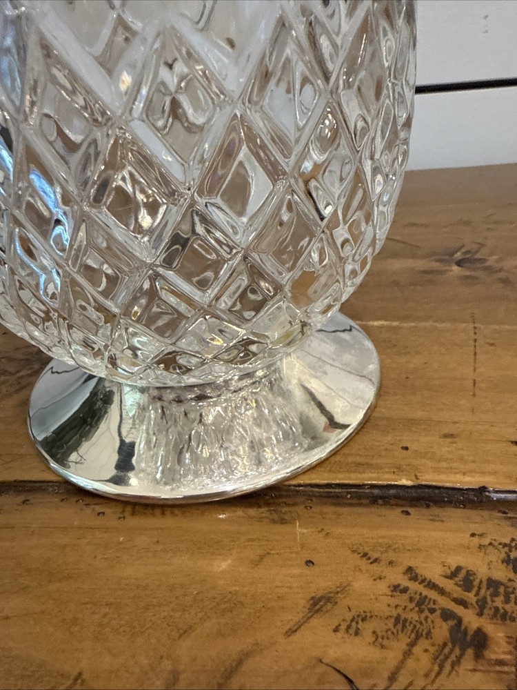 Vintage Diamond Cut Pattern Crystal Pitcher with Silverplate Base