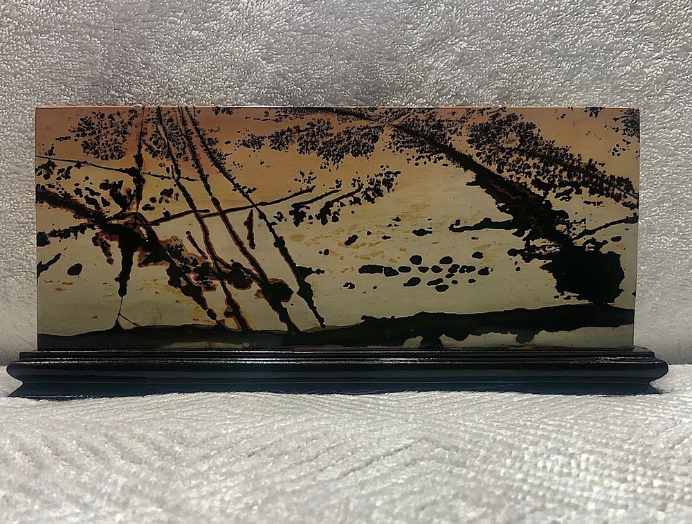 Antique Dendritic Agate Stone. Slab Display with Stand