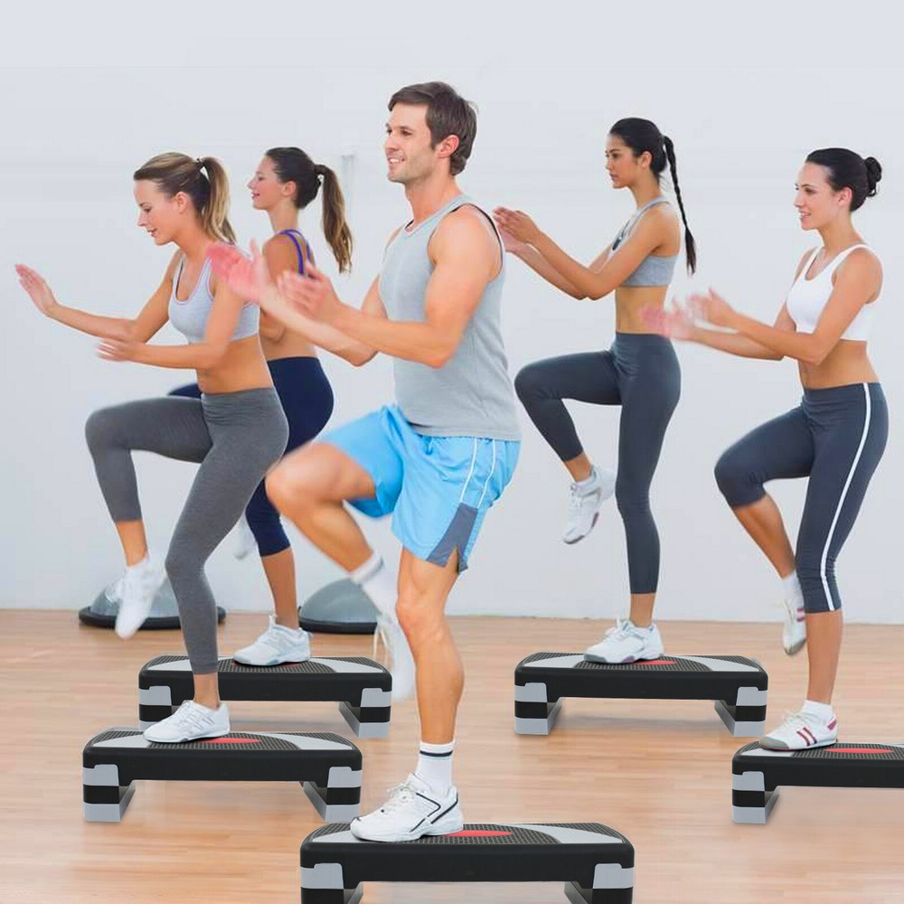 2PCS 31" Step Aerobic Stepper Platform Exercise Step w/4 Risers Adjustable High