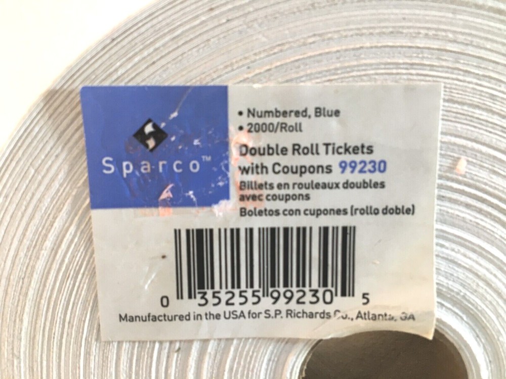 Sparco Blue & White Double Stub Raffle Tickets 2000 Count