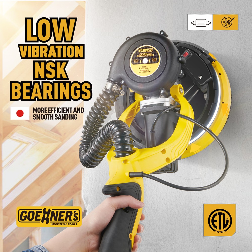 Electric Drywall Sander +Vacuum 7 Variable Speed For Ceiling Sanding LED Light