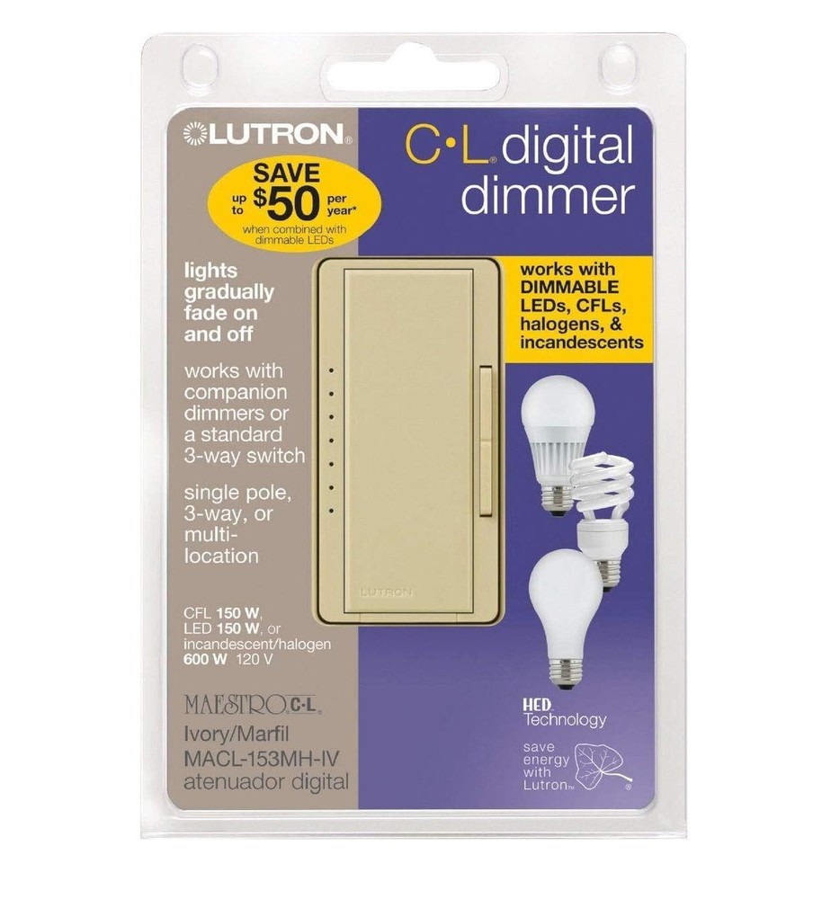Lutron MACL-153MH-IV Maestro DIGITAL DIMMER SWITCH Ivory