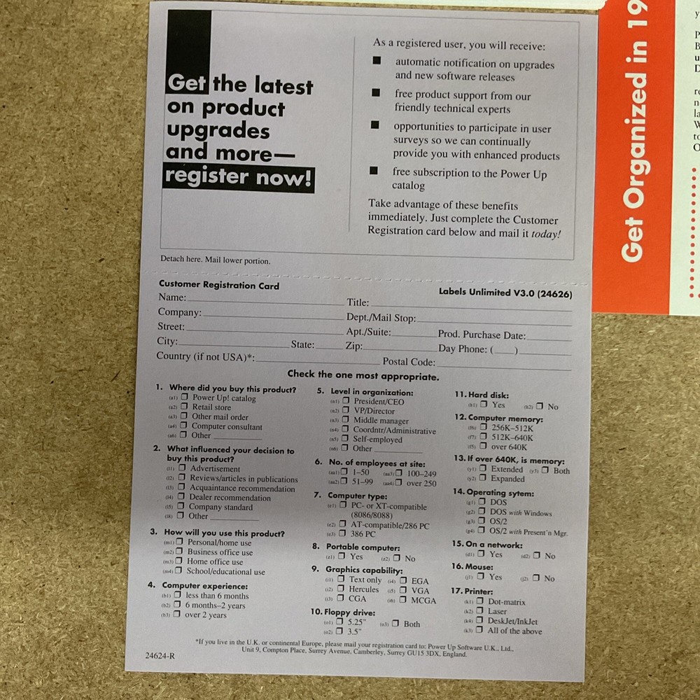 Labels Unlimited Version 3.0 Big Box PC 1990 Power Up Software