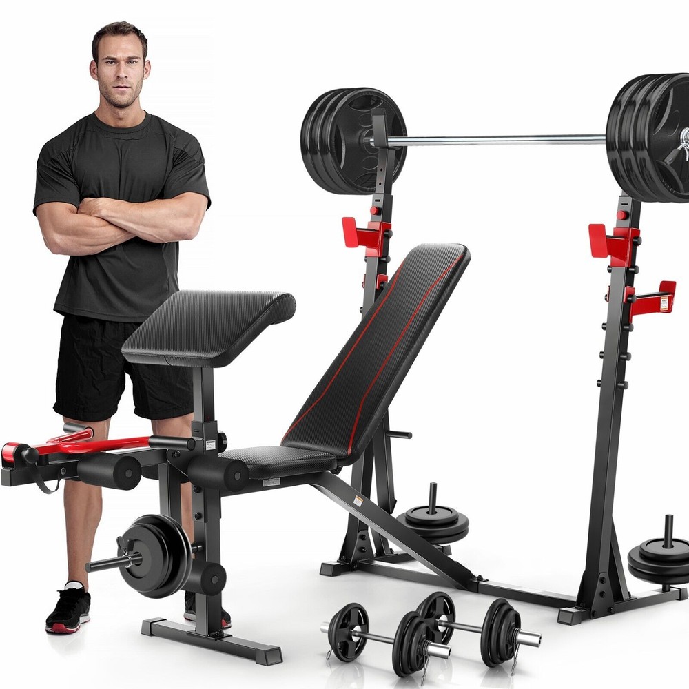 900LBS 9 in 1 Adjustable Weight Bench Set with Squat Rack Multi-Function Workout
