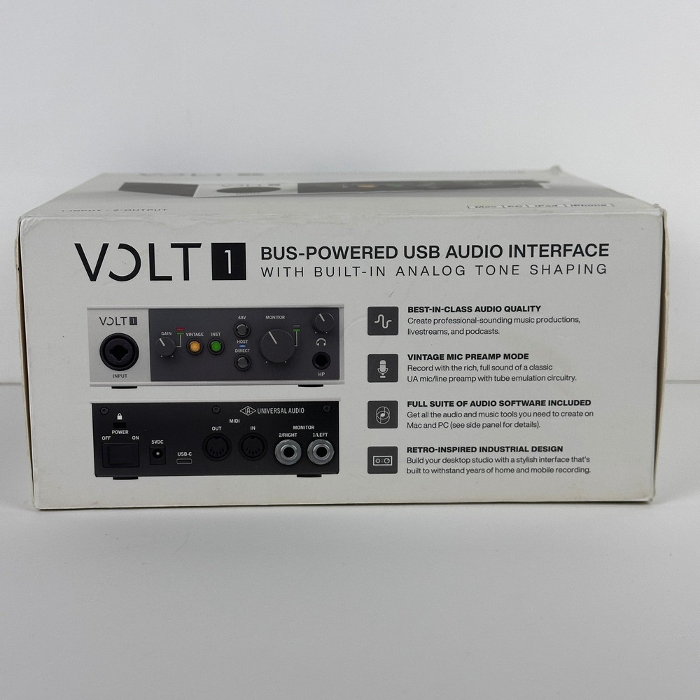 Universal Audio Volt 1 USB Audio Interface Vintage Preamp Mode MIDI XLR Cable