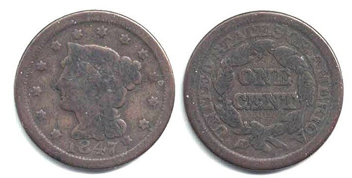 A Nice-looking, Problem Free 1847 Large Cent in Circulated Condition