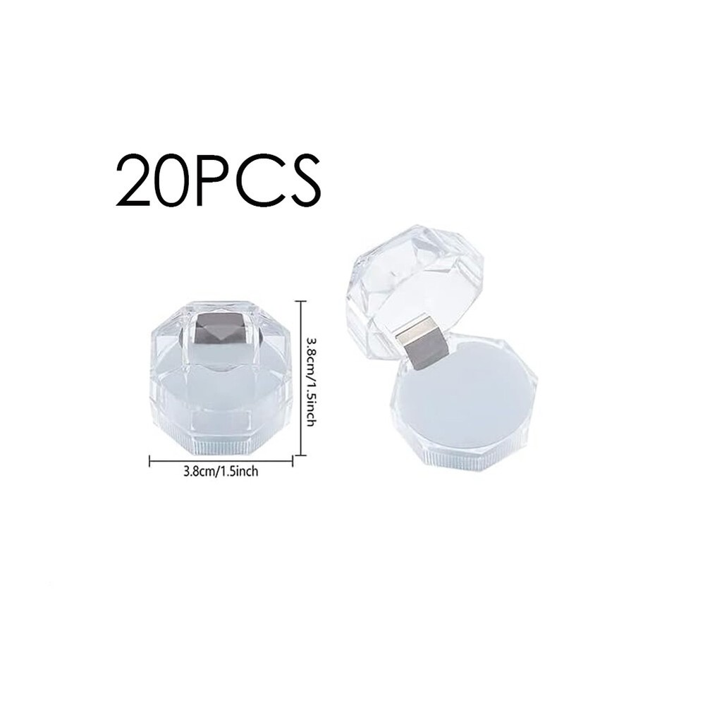 20pcs Plastic Clear Crystal Jewelry Ring Display Storage Boxes Accessories