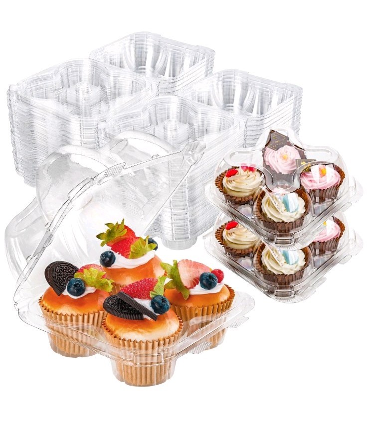4 Compartment Cupcake Containers 30 Pack Holder with Connected Airtight Lid