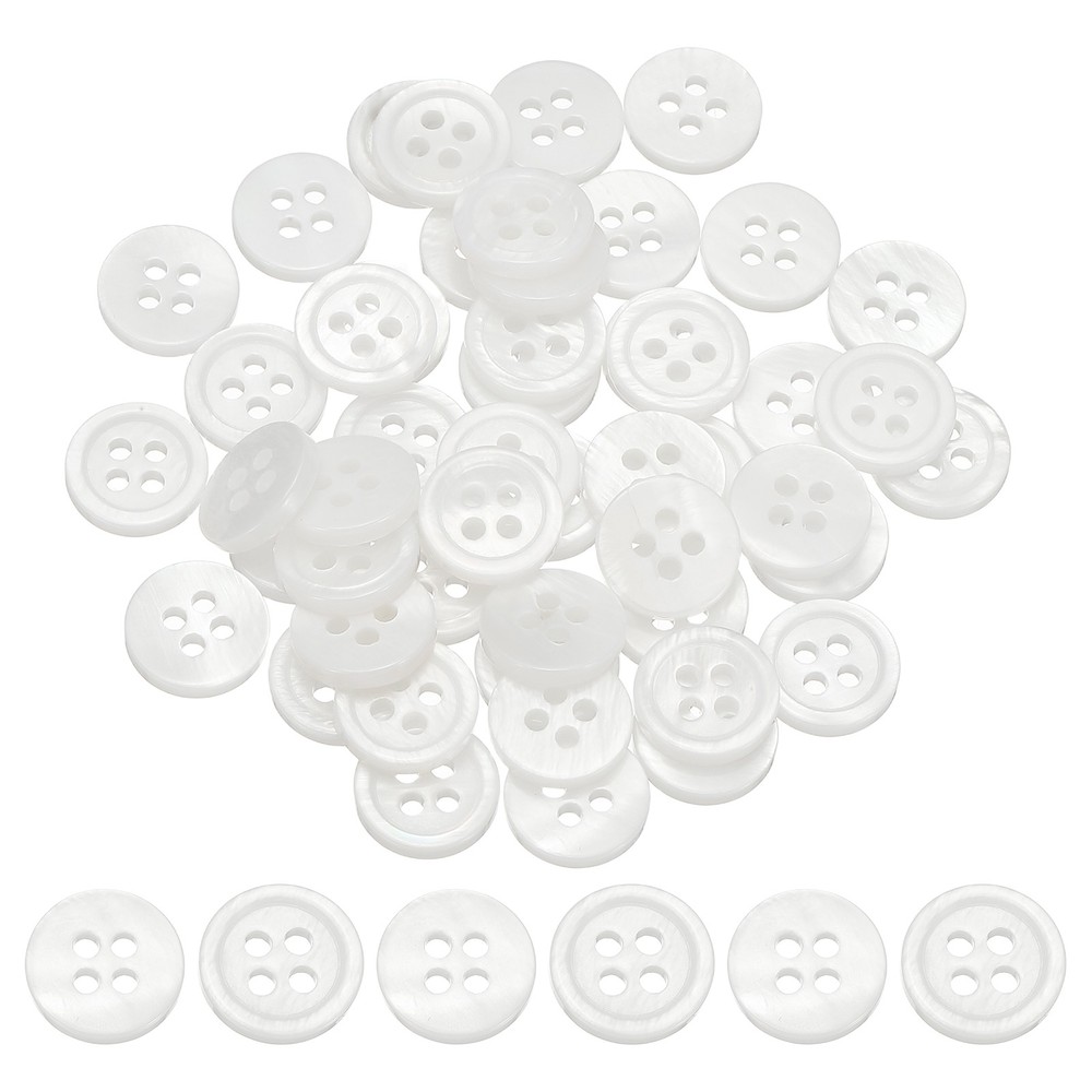 Natural Shell Button 4 Hole Shell Round Sewing Buttons 11.5 mm & 50 Pack & White