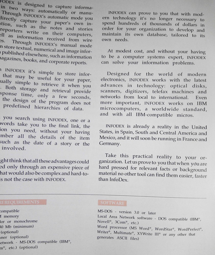 1989 Infosel Press Kit -Introducing Infodex multi-media database for journalists