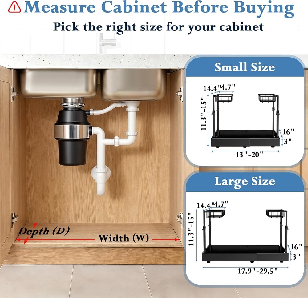 Under Sink Organizer 2 Tier Under the Sink Storage Expandable Adjustable Slide