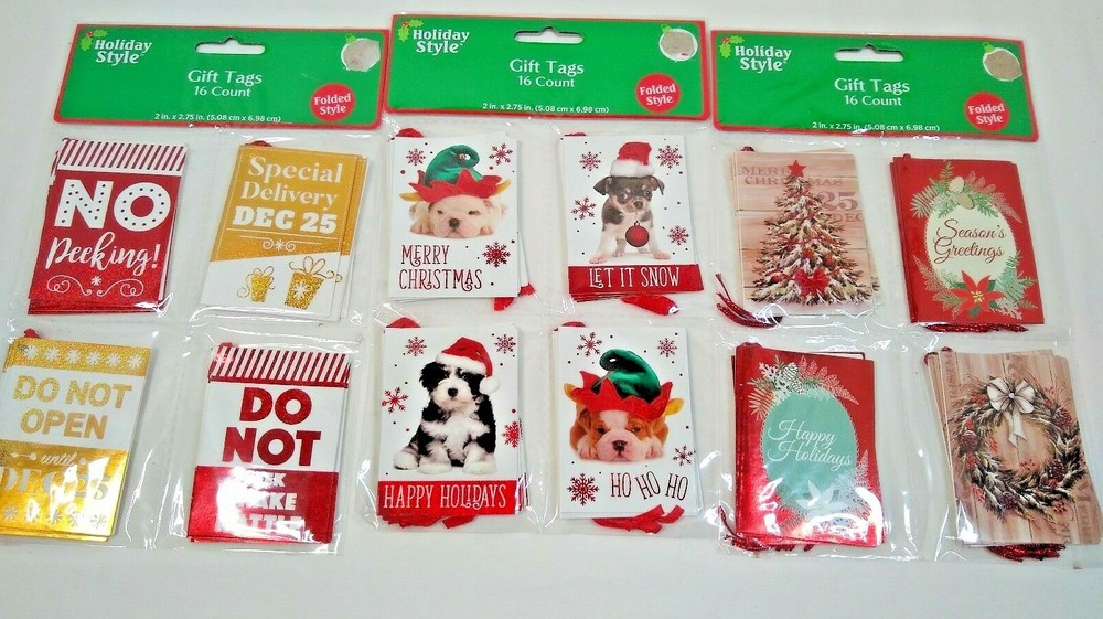 Folded Gift Tags Christmas 16 count  Choice Pattern