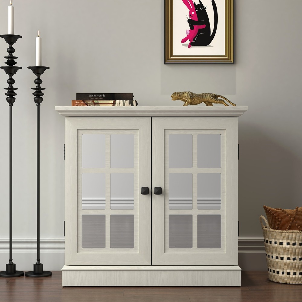 Storage sideboard cabinet with 2 decorative acrylic mirrored doors, adjustable