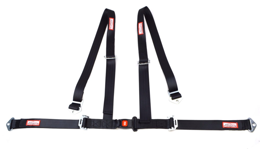 BLACK 4 POINT SEAT BELT HARNESS PULL DOWN LAP BELTS ROLL BAR MOUNT PUSH BUTTON