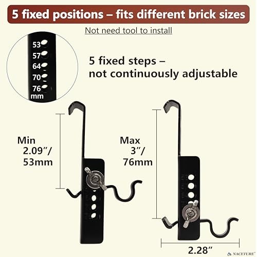 Adjustable Brick Wall Clips (4 Pack) – No-Drill Brick Hooks for Black 4 Pack