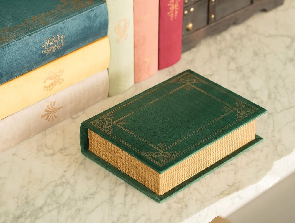 Decorative Vintage Book Shaped Trinket Storage Box- Green
