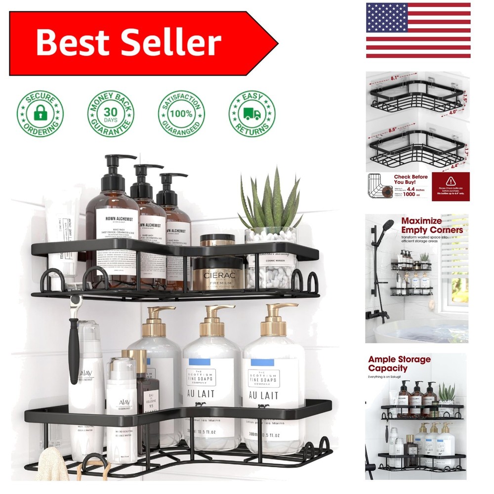 No-Drill 2-Pack Corner Shower Caddies - Durable and Stylish Storage Solution