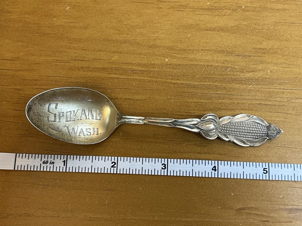 Spokane Washington Figural Corn Sterling Silver Souvenir Spoon