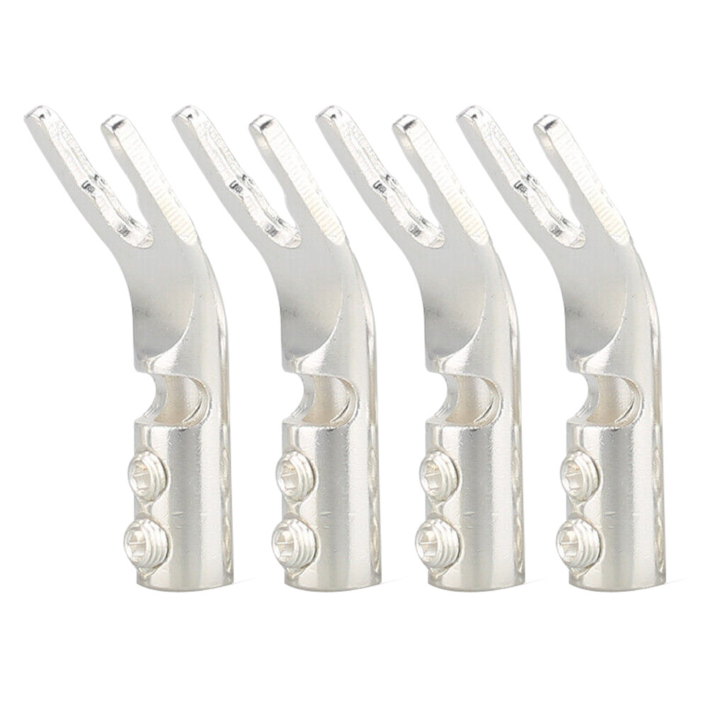 8pcs Pure copper Silver Plated Spade Plug Speaker Cable Wire Connector