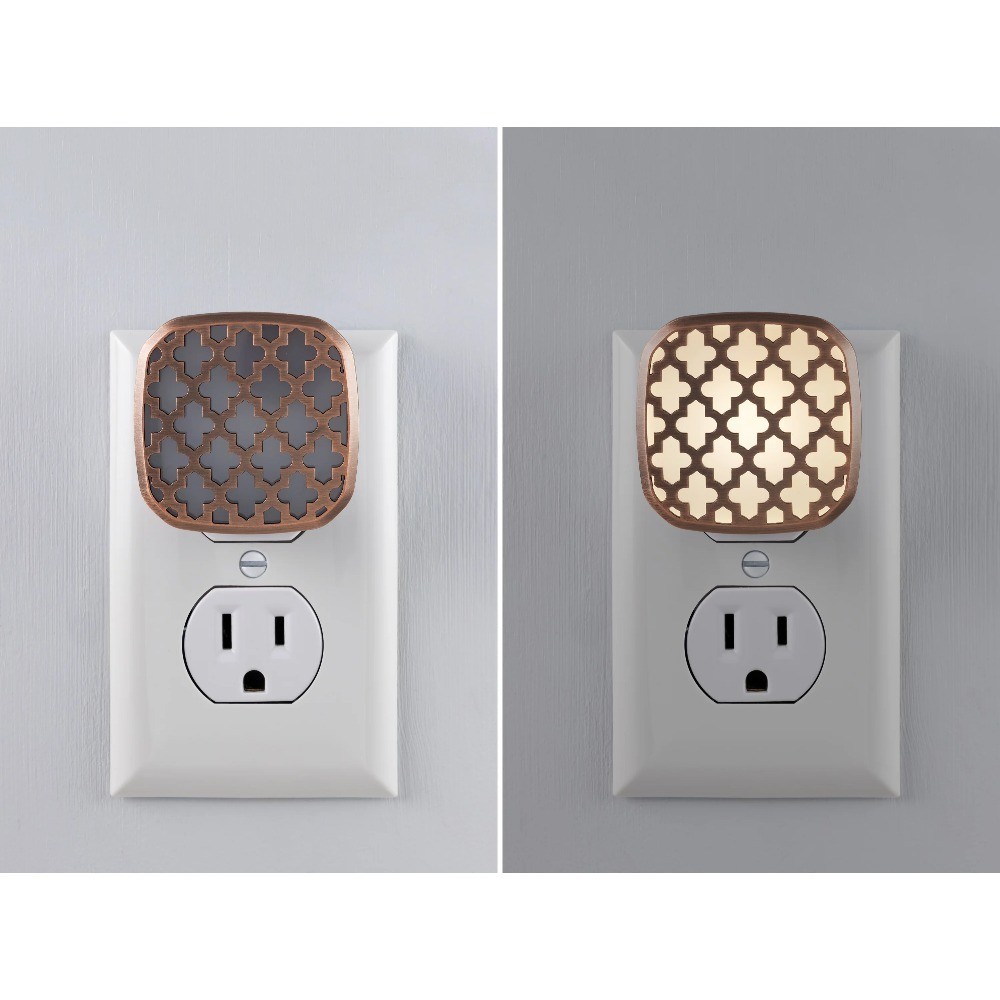 LED Night Light Moroccan Design Bronze Finish Light Sensing 2 Inch Mini