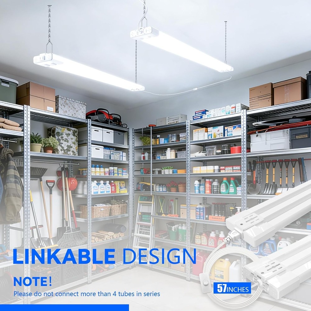 4FT Linkable LED Workshop Light 4000K-5000K-6500K 30-50W Adjustable Ceiling Lamp