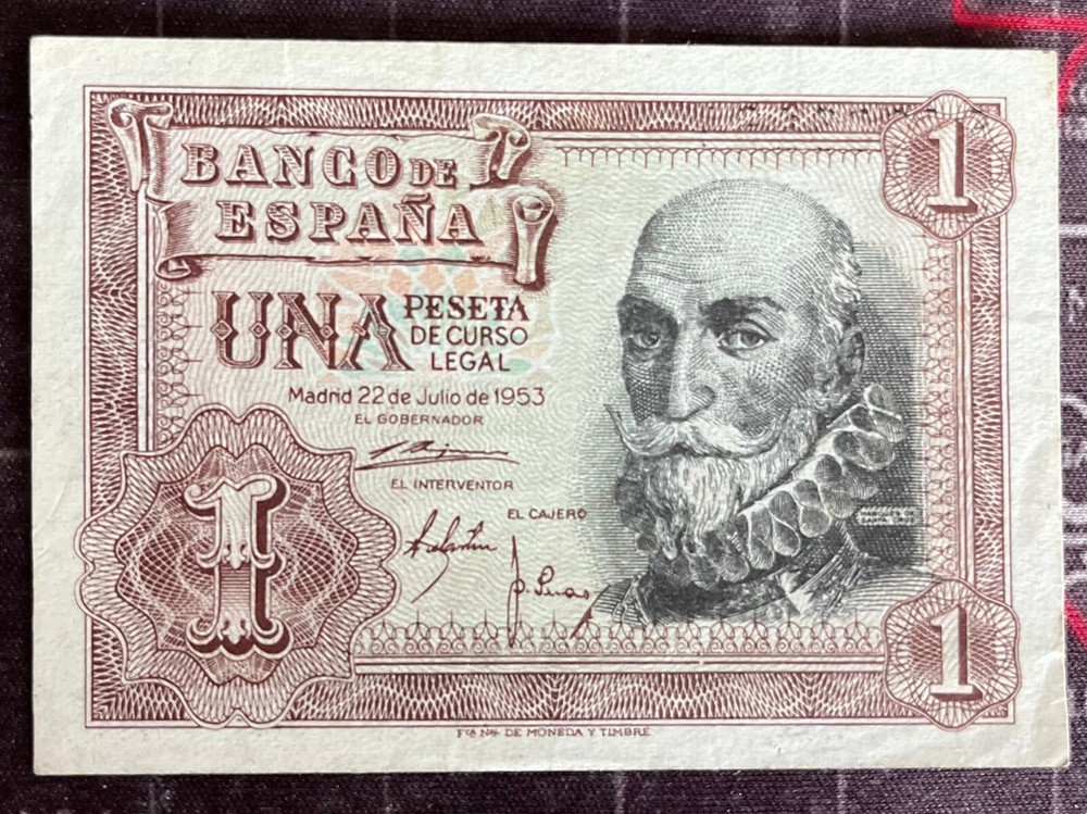 SPAIN 1953 1 PESETA NOTE